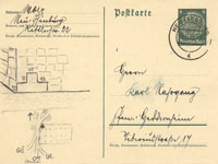 Historische Postkarte mit einer Skizze vom Sühnekreuz am Friedhof Dietzenbach.