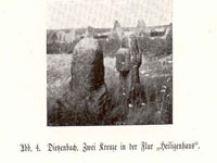 Historisches Bild von zwei Kreuzen in der Flur Heiligenhaus bei Dietzenbach.