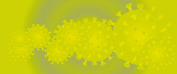 Bild des Virus vor einem DNA-Strang in gelb.