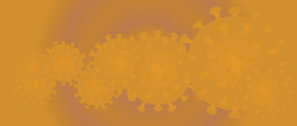 Bild des Virus vor einem DNA-Strang in orange.