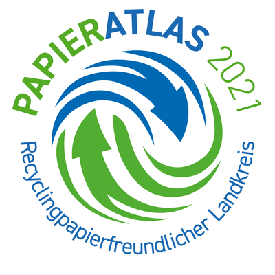 Logo von "Papieratlas 2021 - Recyclingpapierfreundlicher Landkreis".
